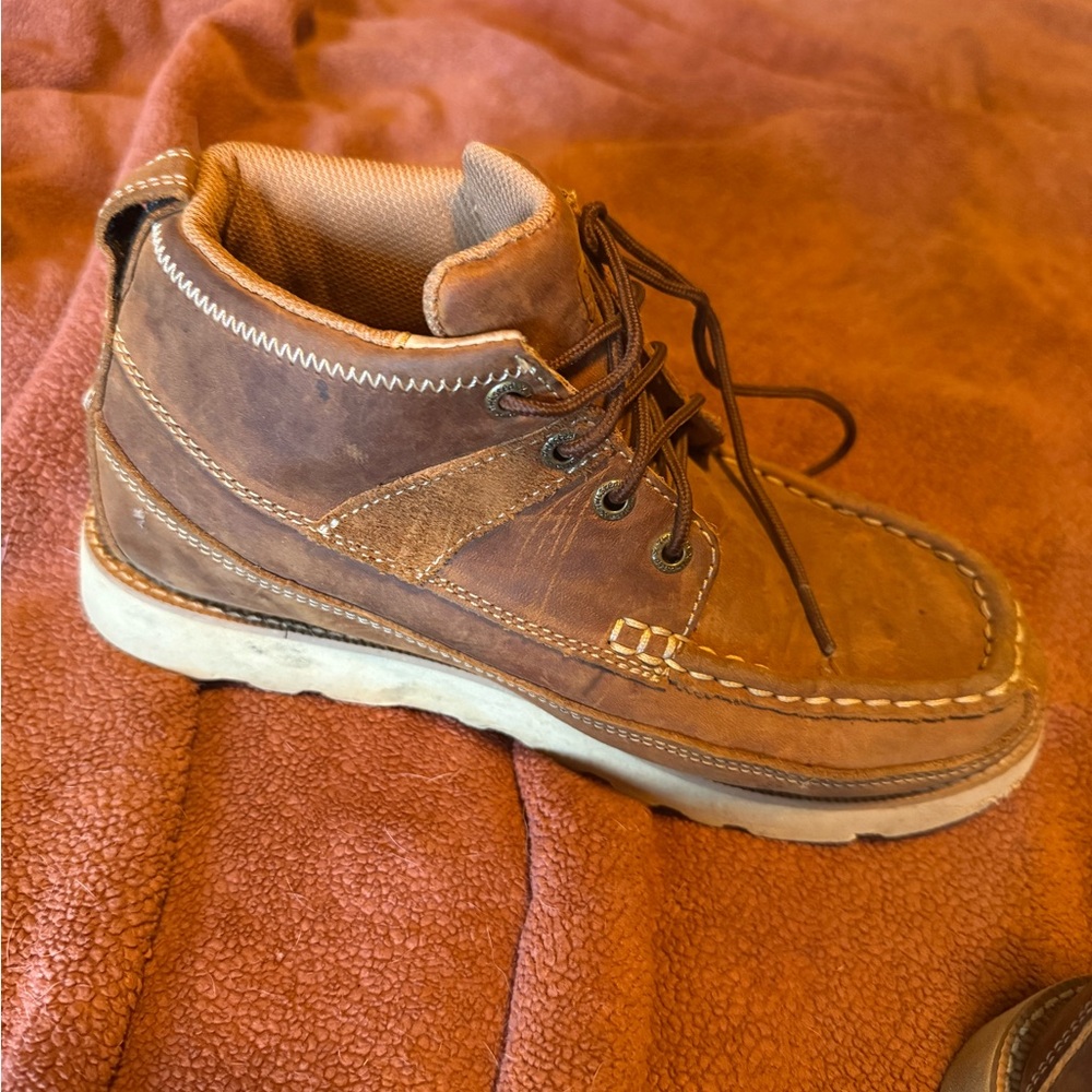 Twisted X Brown Lace Up Boots Youth 4.5 fits like Women’s 7 Wedge sole Moc toe - Picture 4 of 11